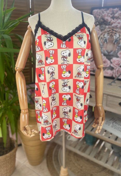Caraco Débardeur bretelles réglables rouge et beige Portraits de Snoopy du 38 au 48 