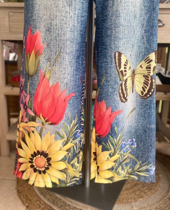 pantalon façon Palazzo effet jeans délavé Les Papillons confort +++ du 42 au 52/54