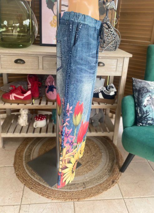 pantalon façon Palazzo effet jeans délavé Les Papillons confort +++ du 42 au 52/54