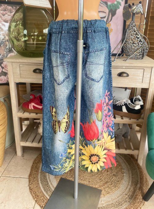 pantalon façon Palazzo effet jeans délavé Les Papillons confort +++ du 42 au 52/54