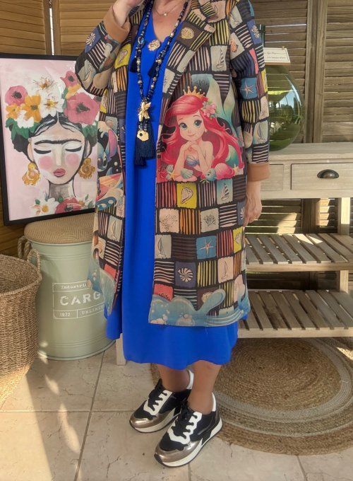 Veste longue suédine carreaux multicolores Ariel & Stitch du 36 au 46 et même + 