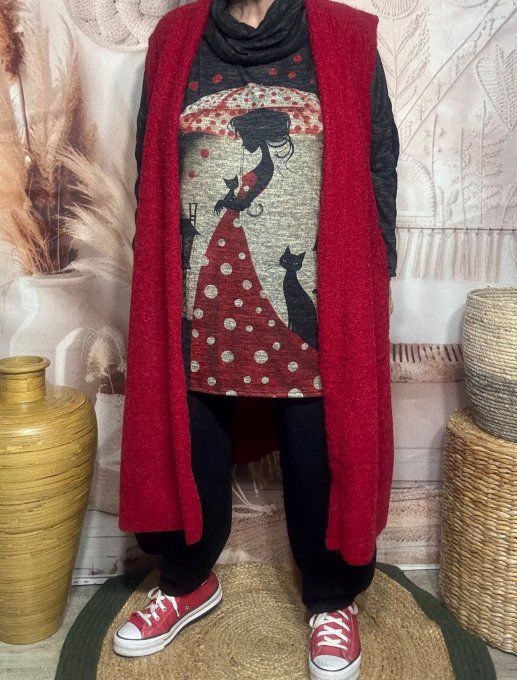 Tunique ample noire chinée grisée La femme au Parapluie + tour de cou "Snood" assorti du 40 au 52