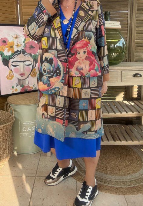 Veste longue suédine carreaux multicolores Ariel & Stitch du 36 au 46 et même + 