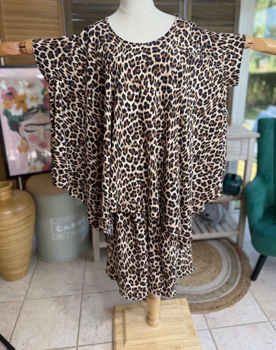 Ensemble jupe-culotte + blouse trapèze Léopard du 40 au 52 
