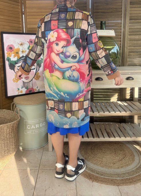 Veste longue suédine carreaux multicolores Ariel & Stitch du 36 au 46 et même + 