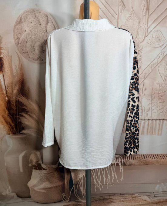 Chemise ample bicolore blanc Léopard camel caramel du 40 au 50/52 