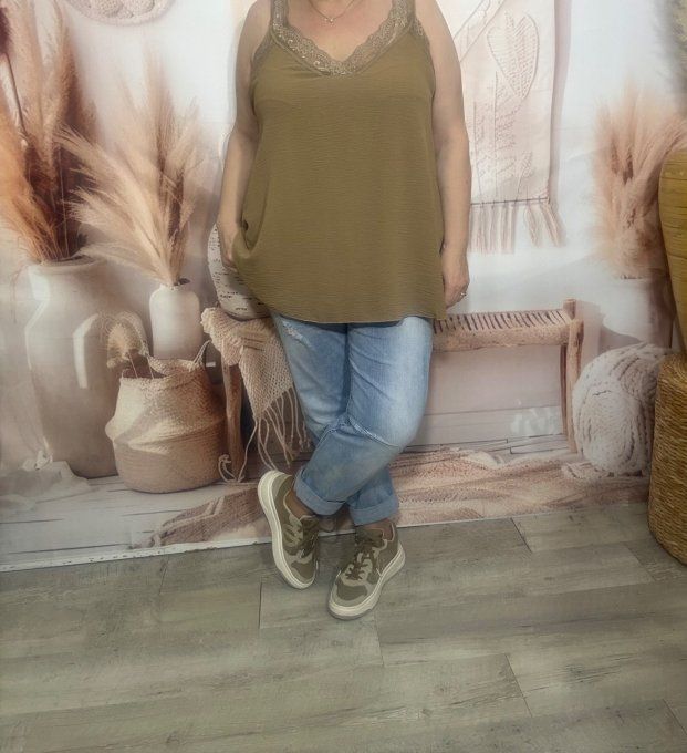 Caraco trapèze Camel dentelle extensible larges bretelles confort +++ du 40 au 50/52 