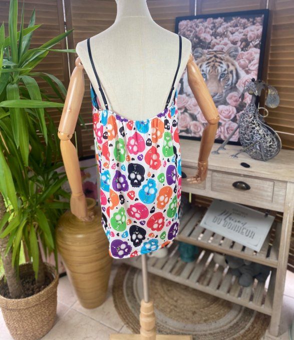 Caraco Débardeur bretelles réglables Mexican Skulls Calaveras multicolores du 38 au 48