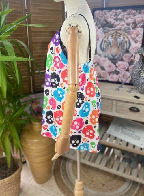 Caraco Débardeur bretelles réglables Mexican Skulls Calaveras multicolores du 38 au 48