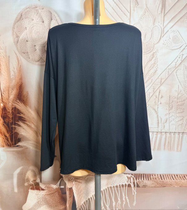 Top ample noir rayé blanc manches longues Love Macarons Coeurs Kiss du 40 au 52/54