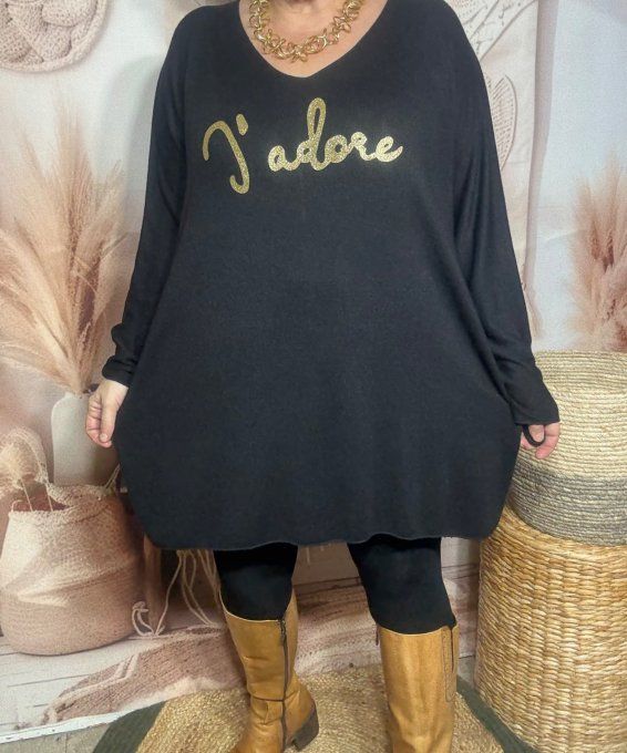 Tunique longue ou robe courte noire J'adore doré or douceur +++ du 40 au 52/54