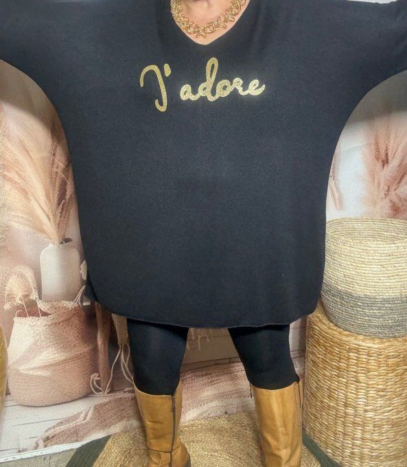 Tunique longue ou robe courte noire J'adore doré or douceur +++ du 40 au 52/54