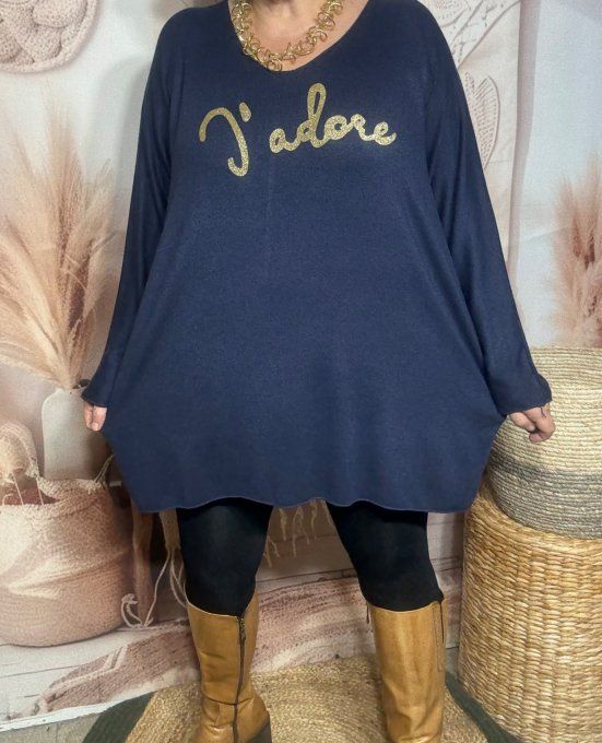 Tunique longue ou robe courte marine J'adore doré or douceur +++ du 40 au 52/54  