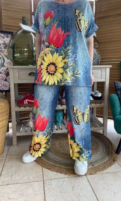 Top ample effet jeans délavé Les Papillons au Jardin du 38 au 50  