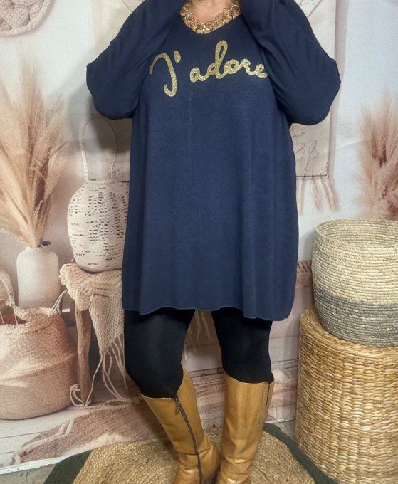 Tunique longue ou robe courte marine J'adore doré or douceur +++ du 40 au 52/54