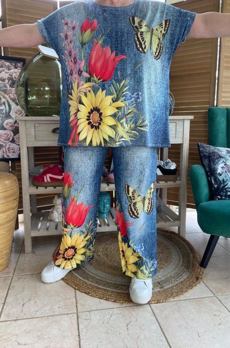 Top ample effet jeans délavé Les Papillons au Jardin du 38 au 50  
