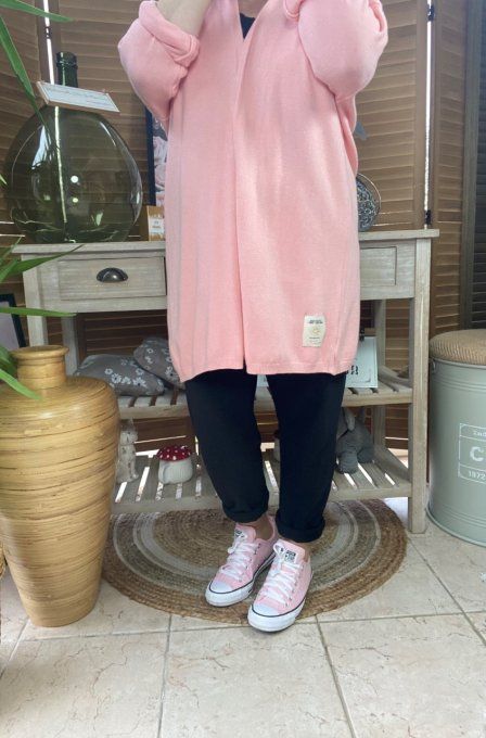 Gilet long sans laine ample Rose Layette douceur ++++ du 38 au 50/52  