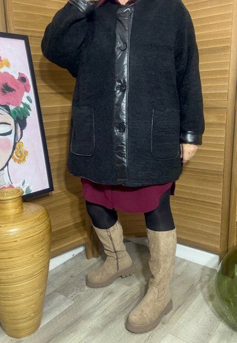 Parka réversible noir brillant mat & moumoute sherpa du 40 au 50/52 
