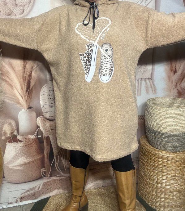 Robe à capuche moumoute beige Baskets Léopard coeur douceur +++ du 38 au 48/50