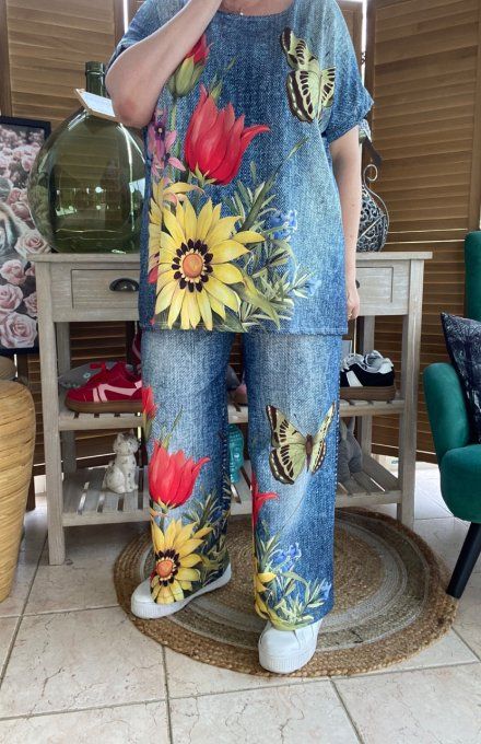 Top ample effet jeans délavé Les Papillons au Jardin du 38 au 50  