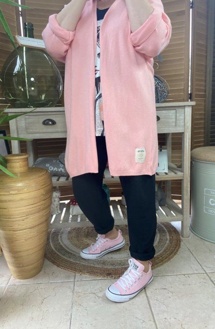 Gilet long sans laine ample Rose Layette douceur ++++ du 38 au 50/52  