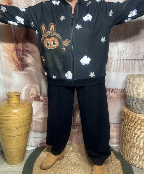 Blouson bombers ample noir Labubu Sweet Sugar du 40 au 50 et même + 