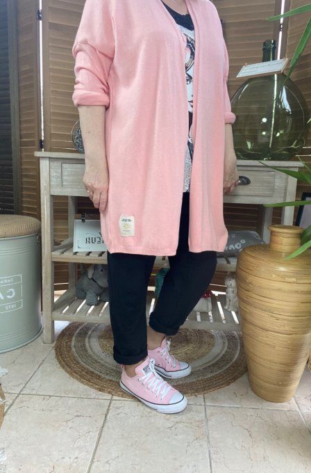 Gilet long sans laine ample Rose Layette douceur ++++ du 38 au 50/52  