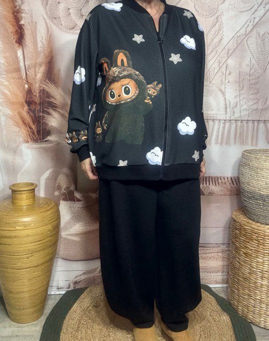 Blouson bombers ample noir Labubu Sweet Sugar du 40 au 50 et même + 