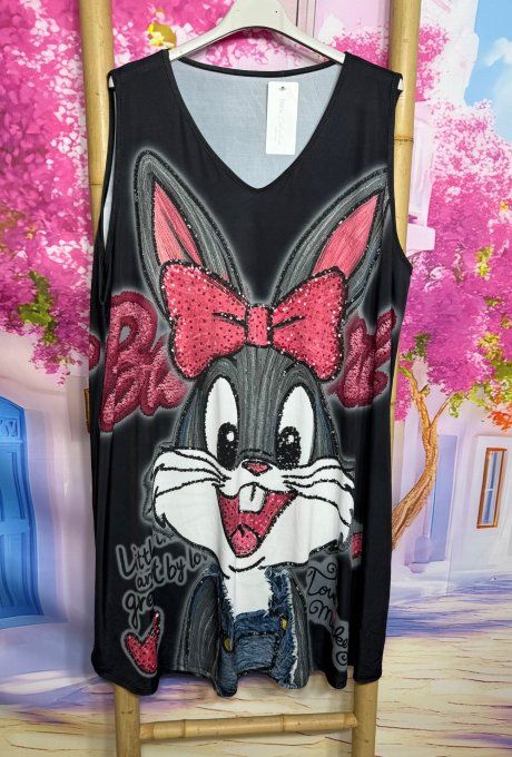 Robe trapèze débardeur lycra noir Lola Bunny Pretty Rabbit Warner Bros du 38 au 48/50 