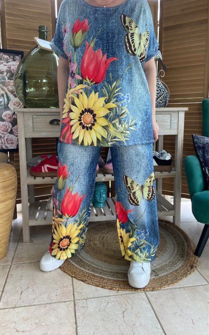Top ample effet jeans délavé Les Papillons au Jardin du 38 au 50  