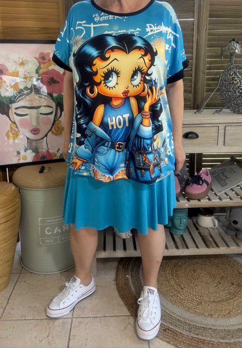 Top ample noir Betty Boop in Blue World du 38 au 48/50  