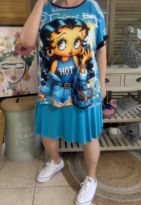 Top ample noir Betty Boop in Blue World du 38 au 48/50  