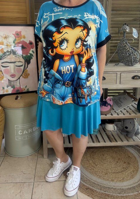 Top ample noir Betty Boop in Blue World du 38 au 48/50  
