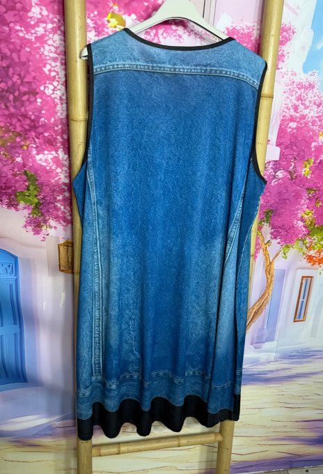 Robe trapèze débardeur lycra noir effet veste en jeans stone délavé du 38 au 48/50 