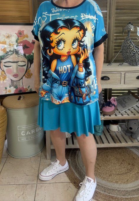 Top ample noir Betty Boop in Blue World du 38 au 48/50  