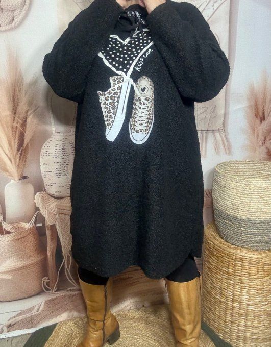 Robe à capuche moumoute noire Baskets Léopard coeur douceur +++ du 38 au 48/50