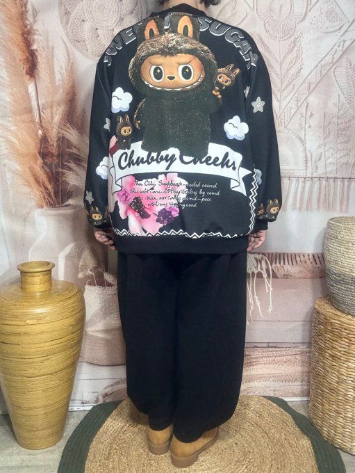 Blouson bombers ample noir Labubu Sweet Sugar du 40 au 50 et même + 