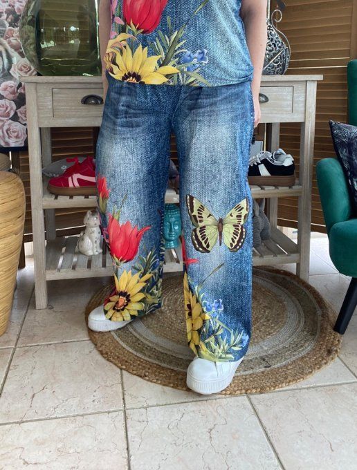 pantalon façon Palazzo effet jeans délavé Les Papillons confort +++ du 42 au 52/54