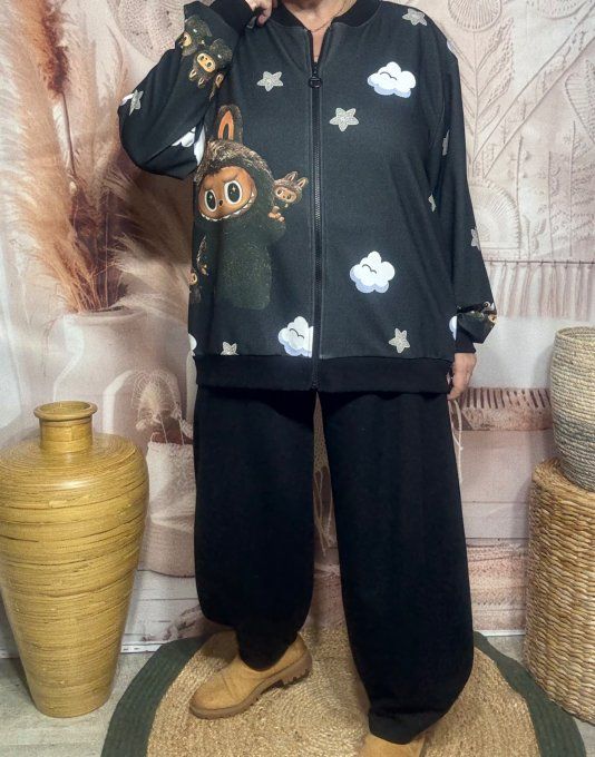 Blouson bombers ample noir Labubu Sweet Sugar du 40 au 50 et même + 