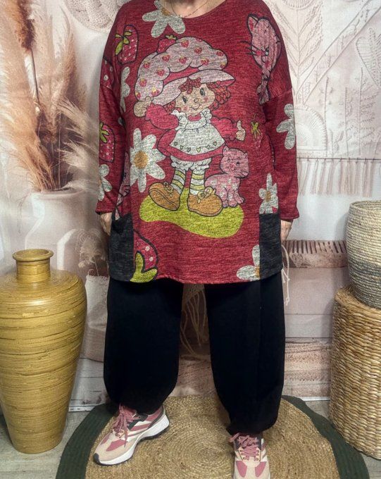 Tunique ample noire chinée grisée Charlotte aux Fraises + tour de cou "Snood" assorti du 40 au 52  