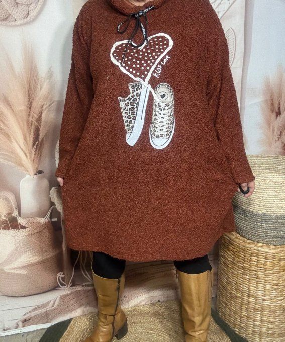 Robe à capuche moumoute rouille Baskets Léopard coeur douceur +++ du 38 au 48/50