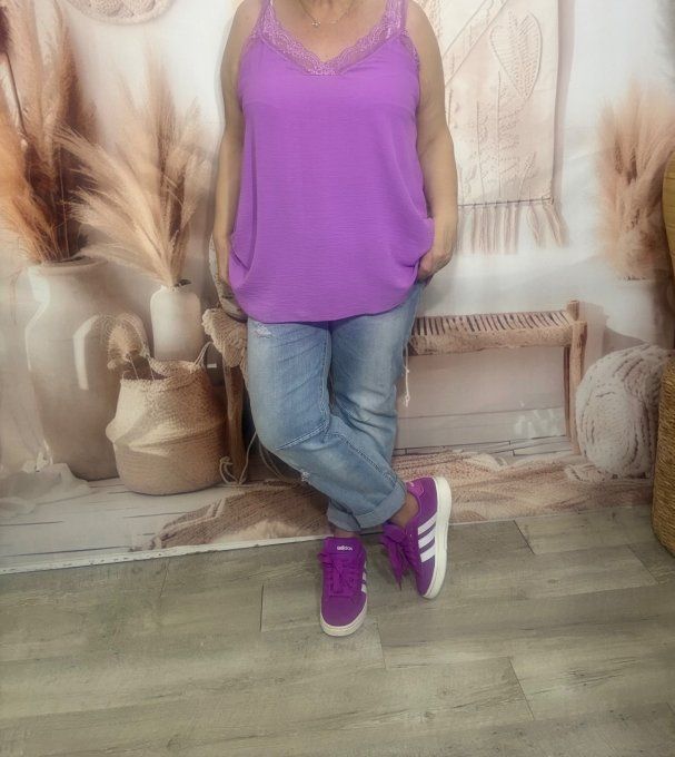 Caraco trapèze Lilas Violine dentelle extensible larges bretelles confort +++ du 40 au 50/52 