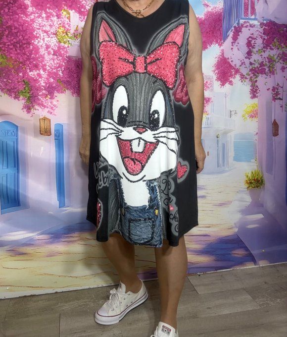 Robe trapèze débardeur lycra noir Lola Bunny Pretty Rabbit Warner Bros du 38 au 48/50 