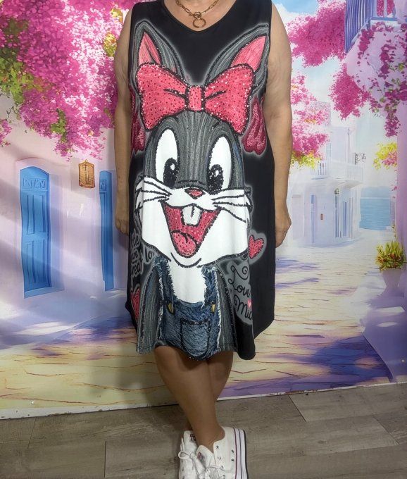 Robe trapèze débardeur lycra noir Lola Bunny Pretty Rabbit Warner Bros du 38 au 48/50 