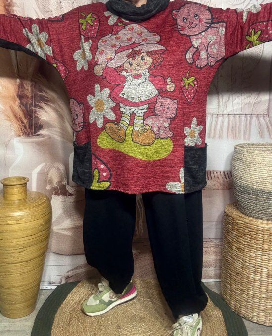 Tunique ample noire chinée grisée Charlotte aux Fraises + tour de cou "Snood" assorti du 40 au 52  