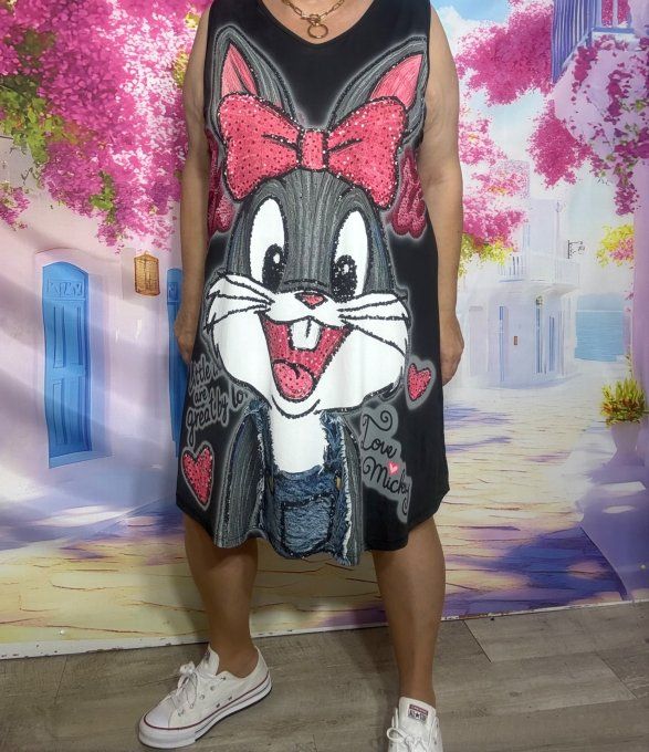 Robe trapèze débardeur lycra noir Lola Bunny Pretty Rabbit Warner Bros du 38 au 48/50 