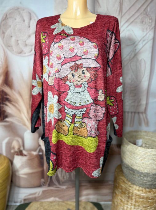 Tunique ample noire chinée grisée Charlotte aux Fraises + tour de cou "Snood" assorti du 40 au 52  