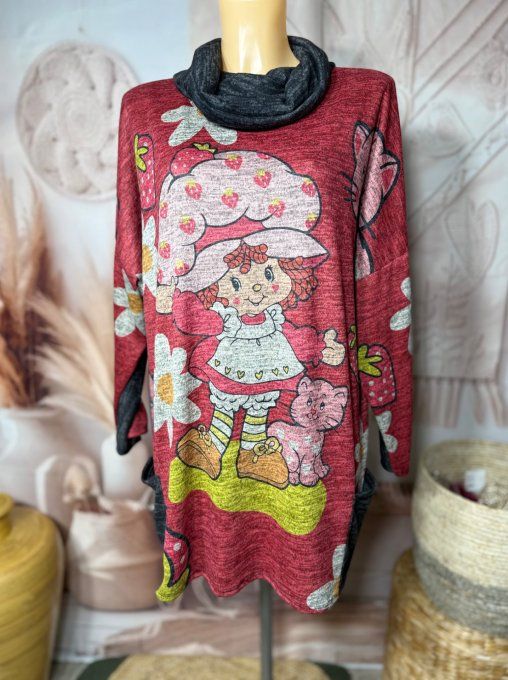 Tunique ample noire chinée grisée Charlotte aux Fraises + tour de cou "Snood" assorti du 40 au 52  