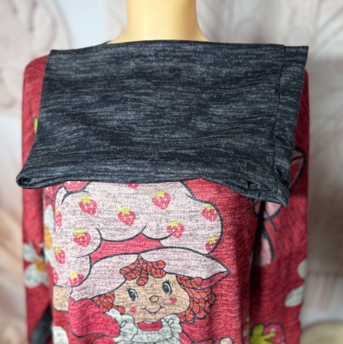 Tunique ample noire chinée grisée Charlotte aux Fraises + tour de cou "Snood" assorti du 40 au 52  