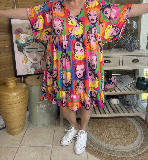 Robe trapèze courte Marylin Monroe Pop Art Andy Warhol du 40 au 52 